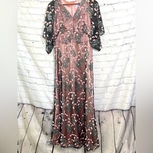 JS Collections Embroidered Pink & Black Long Gown Size 6 Excellent Condition